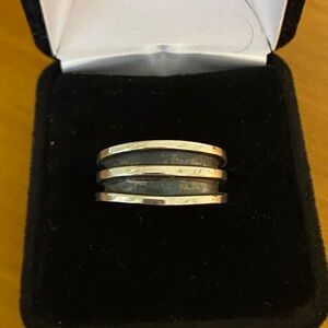 Tom Hawk Navajo Sterling Silver Oxidized Ribbed Band Ring Size 7 6.5g
